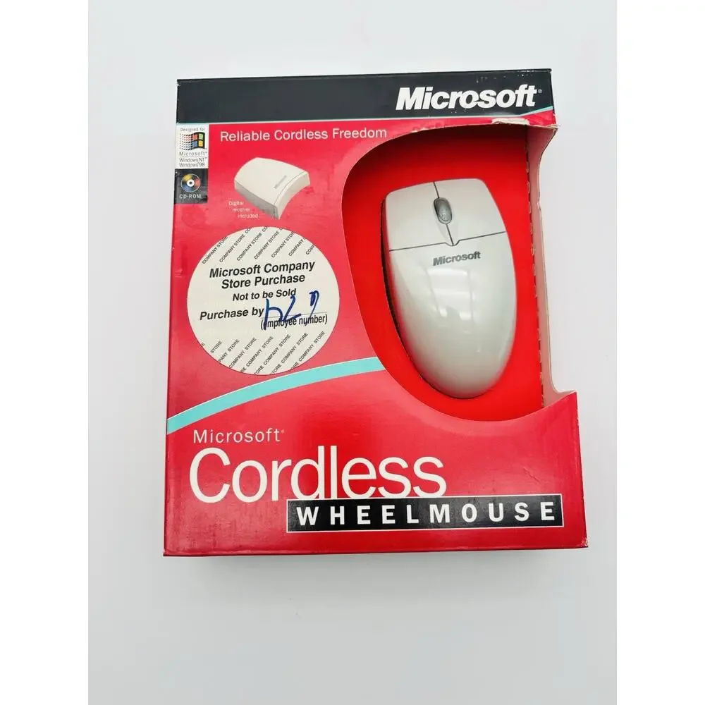 New Vintage Microsoft Cordless Wheel Mouse Wireless Retro. Sealed.